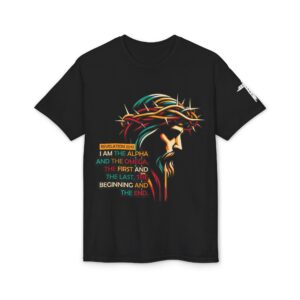 alpha and omega jesus t-shirt colorful crown of thorns